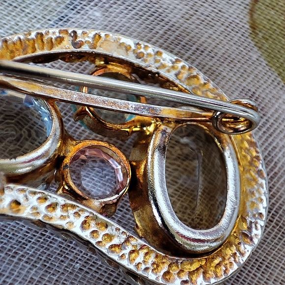 Paisley Faceted Acrylic Pale Pastel Stones Prong Set Vintage Gold Tone Faded - Picture 5 of 10